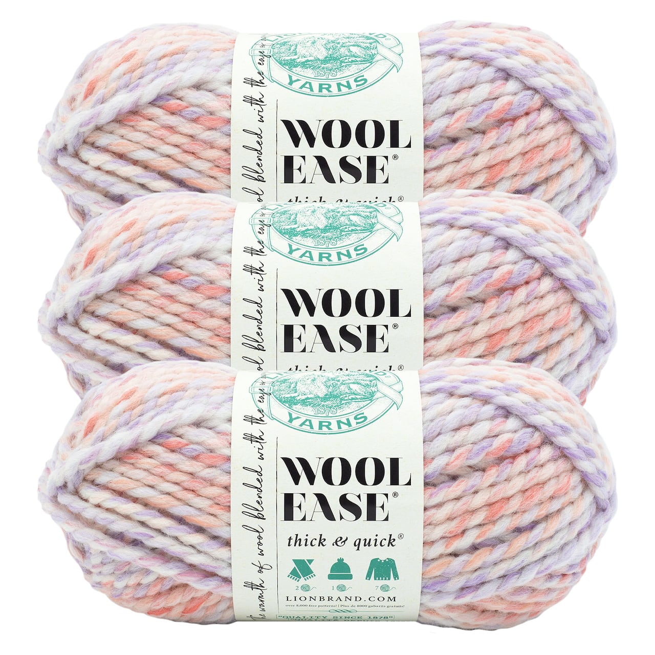 3 Pack Lion Brand® Wool-Ease® Thick & Quick® Prints & Stripes Yarn